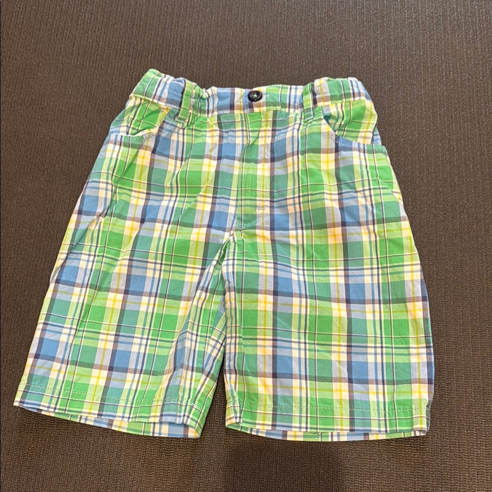 Tutto Piccolo Plaid Kids Shorts in Green and Blue, size 8
